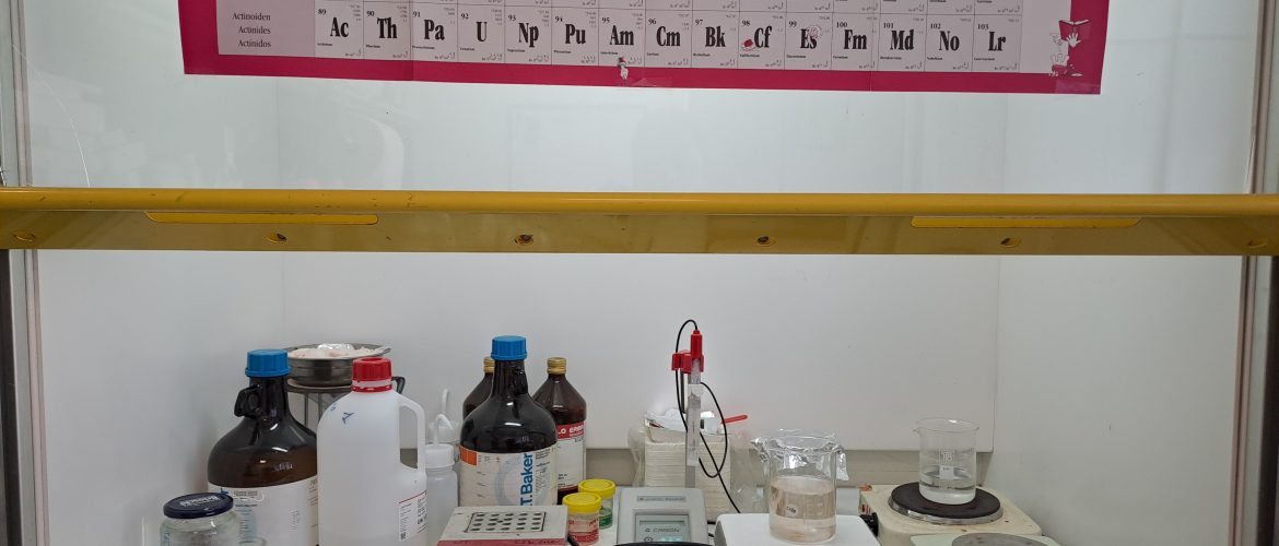 strumenti e reagenti sotto cappa chimica